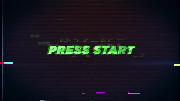 PRESS START text glitch effects concept for video games screen alt