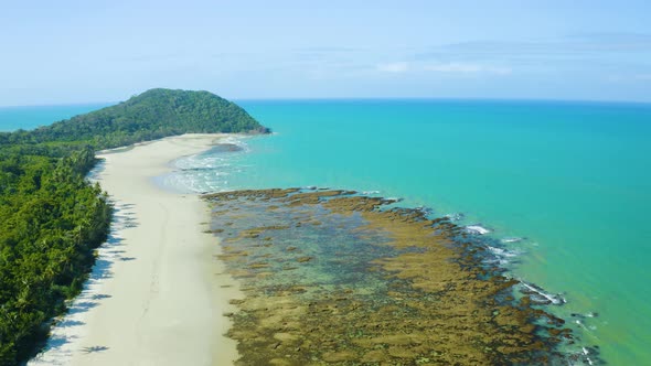 Aerial, Gorgeous Beach At Cape Tribulation In Queensland, Australia