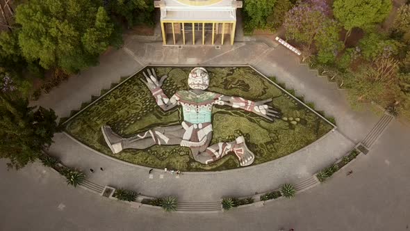 Fountain "Tlaloc" designed by Diego Rivera, view from above. Chapultepec, Mexico city. "Carcamo de D alt