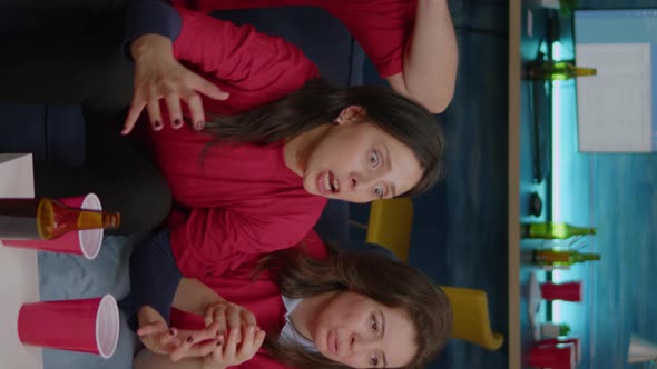 Vertical Video Competitive Multiethnic Fans Watching Football Game During Sport Championship alt