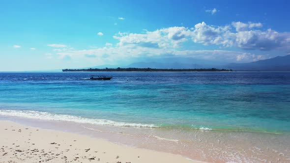 Aerial top down sky of paradise resort beach trip by blue water with white sandy background of a day alt