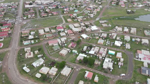 Aerial View of Drone Flying Over a Township in South Africa