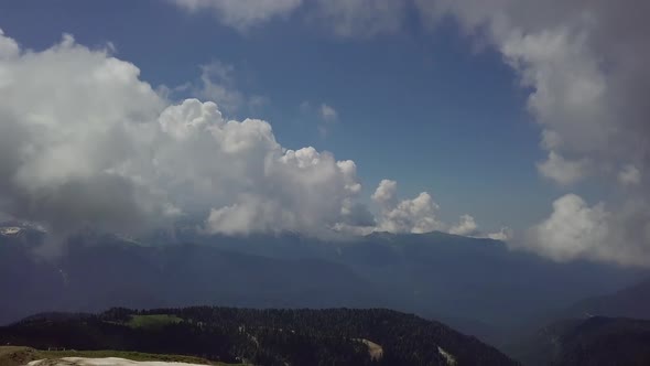 Panorama of Beautiful Mountain Valley From the Top of Roza Khutor Mountains alt