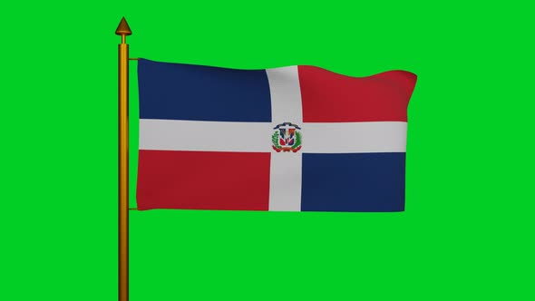 National flag of Dominican Republic waving with flagpole on chroma key, Dominican flag textile alt