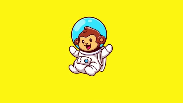The monkey is flying in the astronaut's costume
