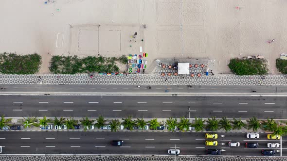 Drone Ipanema beach, icon sidewalk Rio de Janeiro