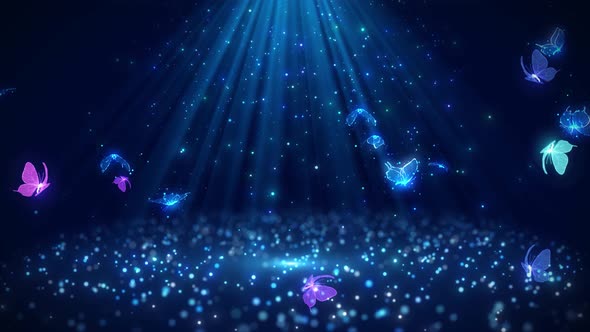 Beautiful Blue Butterfly Particle Background