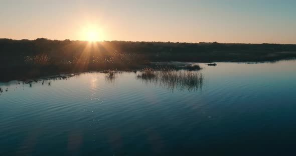 Sunset Landscape in the Natural Park Drone Flying Above the Salty Water of Lake alt