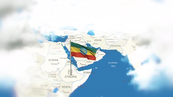Ethiopia Map And Flag With Clouds