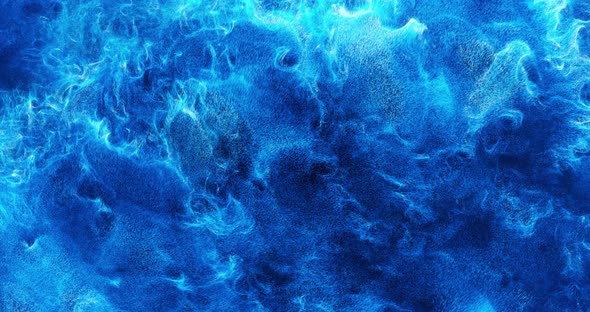 Abstract turbulent and flowing water or blue liquid particles. 
