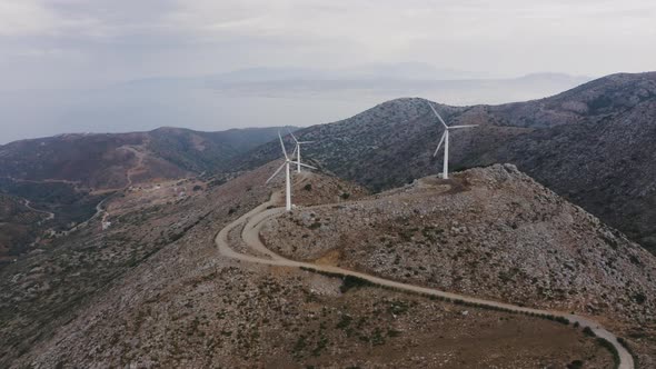 Aerial view: Electricity generated by the wind Renewable and eco-friendly power. 