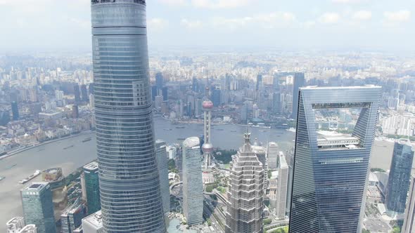 4K SHANGHAI, CHINA Aerial Pudong Towers TILT
