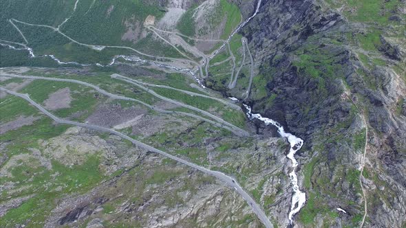 Trollstigen pass in Norway seen from air alt