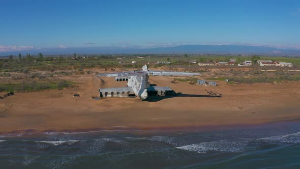 Soviet Military Aircraftekranoplan Lun on the Coast of the Caspian Sea