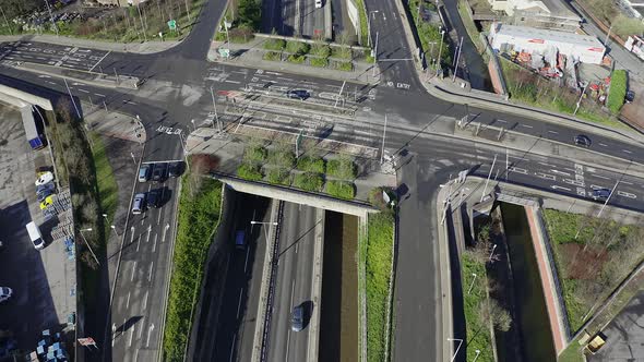 Aerial footage of the A50, A500 motorway, dual carriage way in the heart of the city of Stoke on Tre alt