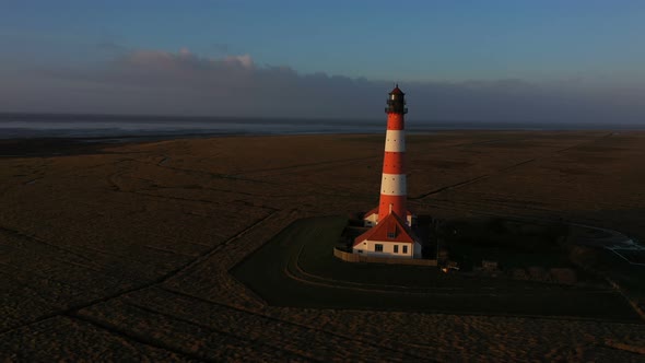 Lighthouse at Sunset, Aerial Panoramic View