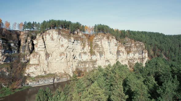 Panorama of landscape with cliffs forest
