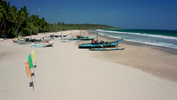 View of the Beach Fishing Boats on One of the Beaches of Sri Lanka, the Southern Part of the Island.