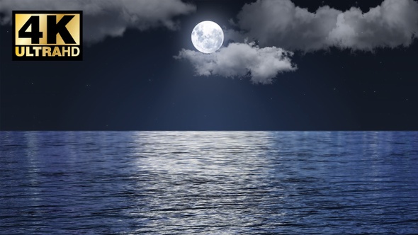 Beautiful Moon Over The Sea Ocean Waves Under Moonlight
