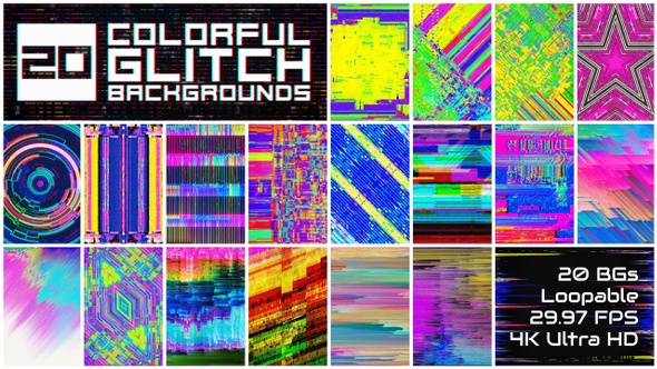 20 Colorful Glitch Backgrounds 4K