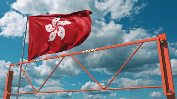 Manual Swing Arm Road Barrier and Flag of Hong Kong