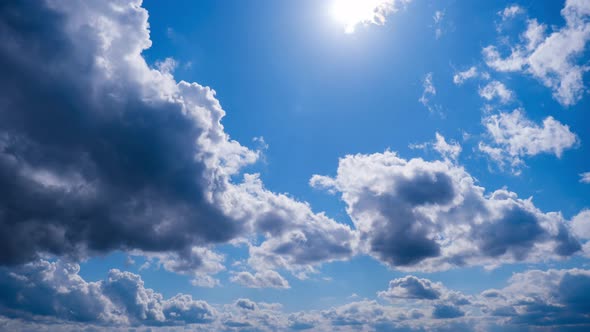 Time Lapse Layered Clouds Move in Blue Sky Under Bright Sun Cloudscape alt