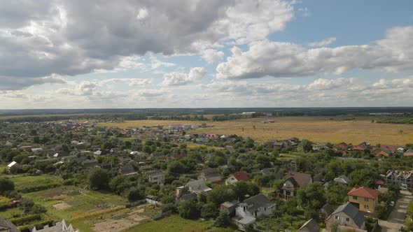 Aerial View of a City in Ukraine Many Halftimbered Houses