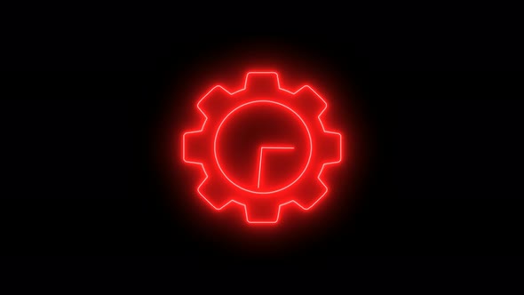 Gear Design Red Neon Light Clock Isolated On Black Background alt