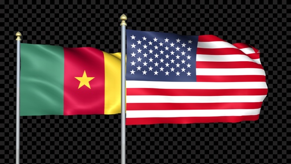 Cameroon And United States Two Countries Flags Waving alt