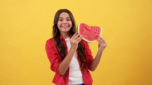 Surprised Teen Girl Going to Eat Water Melon Slice Summer