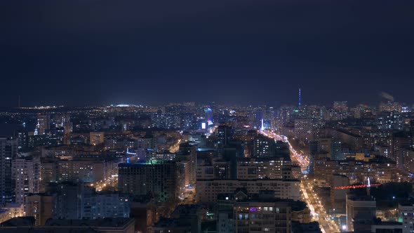 Passers Are Walking on Place of City in Night Time in Winter, Night City Timelapse