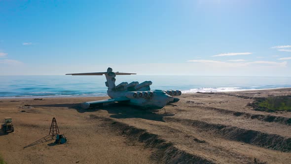 Soviet Military Aircraftekranoplan Lun on the Coast of the Caspian Sea alt