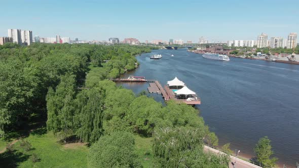 Park Severnoye Tushino and the Khimka River in Moscow, Russia.