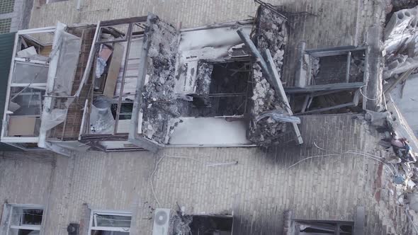 Vertical Video of a Makariv Ukraine a Building Destroyed By the War alt