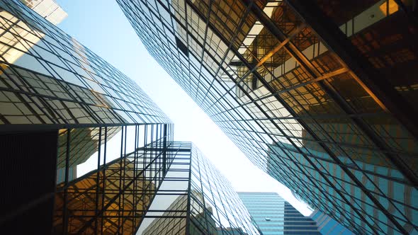 High Rise Buildings with Modern Architecture in Large City Metropolis POV alt