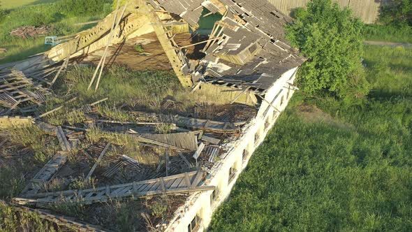 Aerial Shot of a Destroyed Soviet Cattle Barn