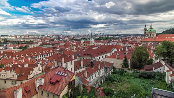Panorama of Prague Old Town with Red Roofs Timelapse Famous Charles Bridge and Vltava River Czech alt