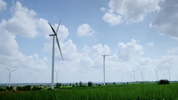 Timelapse,The beautiful scenery of wind turbine fields, clean energy concept