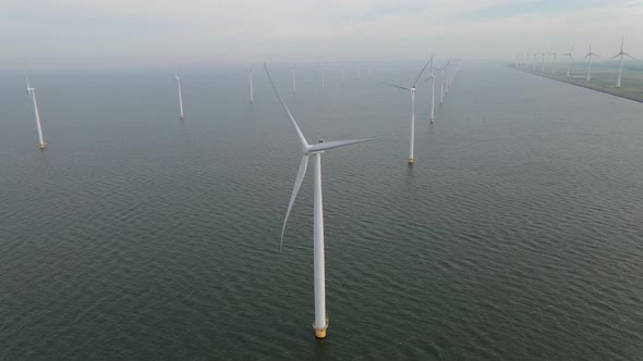 Windmills for Electric Power Production Netherlands Flevoland Wind Turbines Farm in Sea Windmill alt
