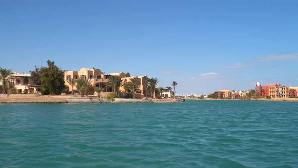 Buildings on the coast in El Gouna. The Red Sea in Egypt