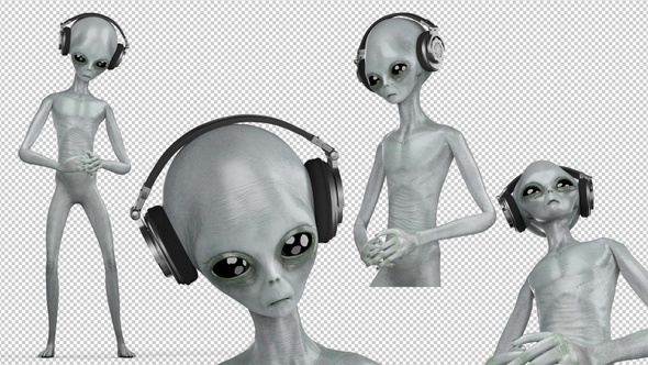 Alien in Headphones Listening to Music