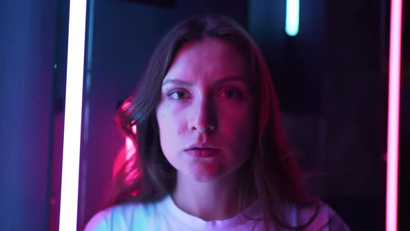 Portrait in the Light of a Neon Lamp