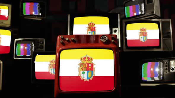 Flag of the Province of Cuenca, Spain, on Retro TVs.
