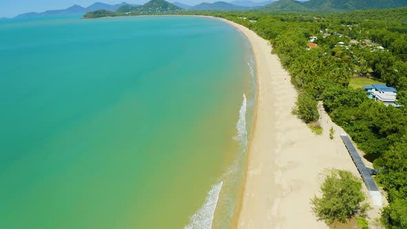 Aerial, Beautiful View On Huge Sand Beach And A Coastline In Palm Cove, Cairns In Australia