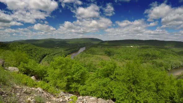 Beautiful view of spring in the Appalachian mountains of West Virginia and Maryland as clouds float alt