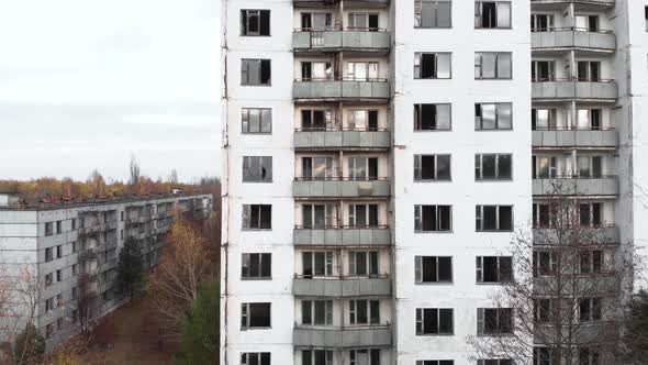 Chernobyl Exclusion Zone. Pripyat. Aerial. Abandoned City Building alt