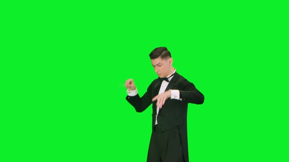 Man Gracefully Waves His Baton to Synchronize and Conducting Musicians in Theater alt