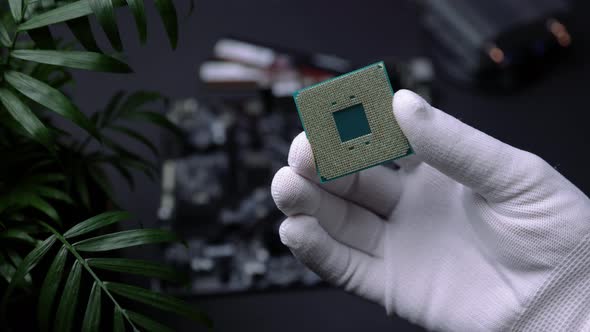 CPU Computer Chip. processor on socket on the motherboard. Technologies, nanometers electronics alt