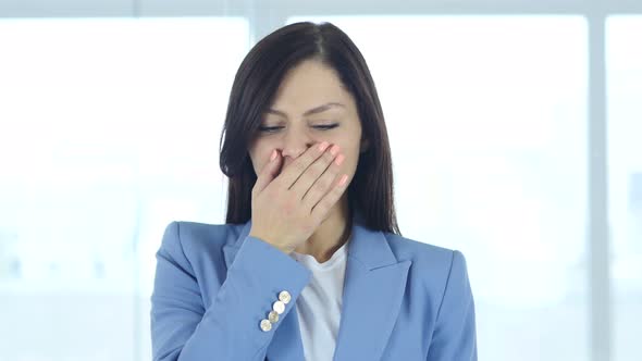 Yawning Tired Young Businesswoman, Time for Sleep alt