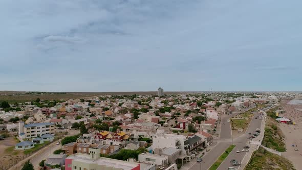 Aerial footage of a Coastal Town In Argentina